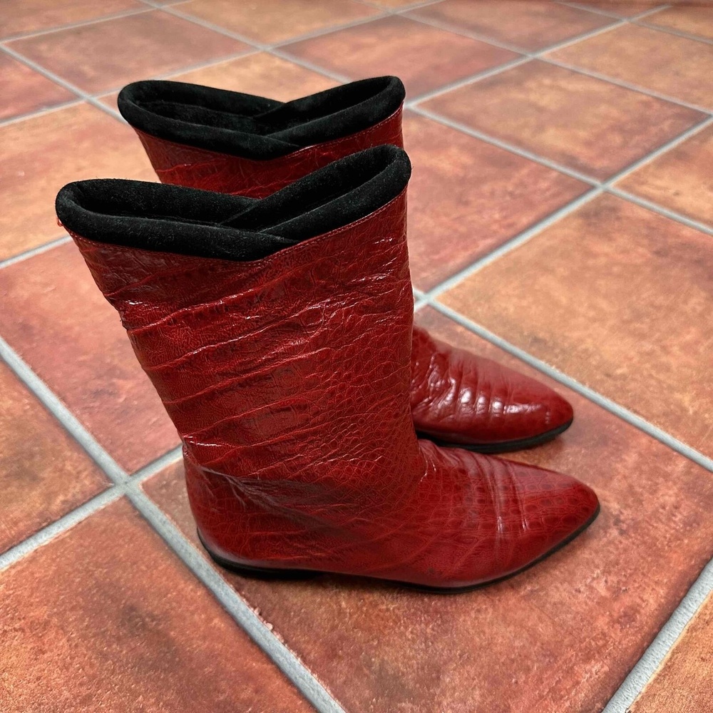 Maud Frizon Red Crocodile Pattern Pointed Toe Western Boots Size EU 36 - Picture 2 of 16